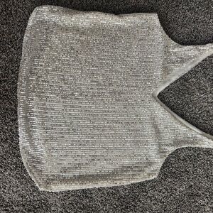 LOFT Gray Sequin Sleeveless Tank Top